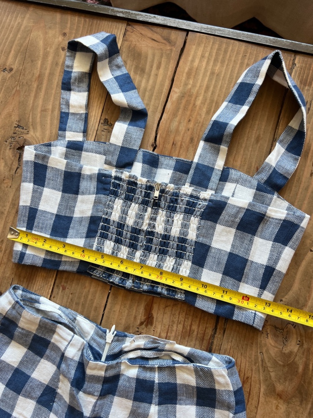 Reformation Blue and White Gingham Two-Piece Linen Top & Pant Set (Size S) - Picture 6 of 7